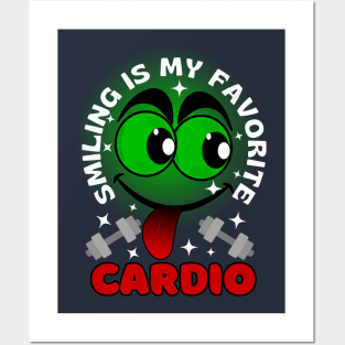 Smiling Is My Favorite Cardio Excited Funny Face Cartoon Emoji with Funny Saying Posters and Art